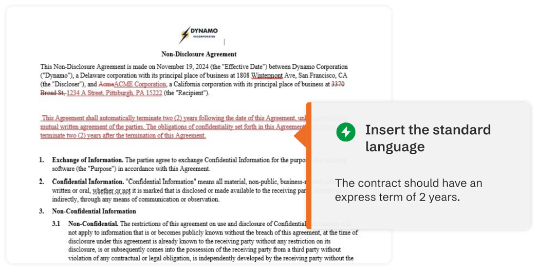 Screenshot of LegalSifter ReviewPro™ dashboard highlighting AI-flagged clauses for review.