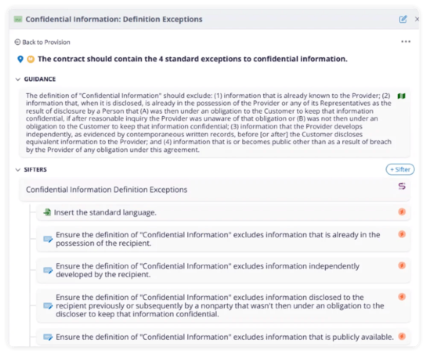 Workflow automation screen showing continuous review updates from LegalSifter’s AI contract review, ReviewPro.