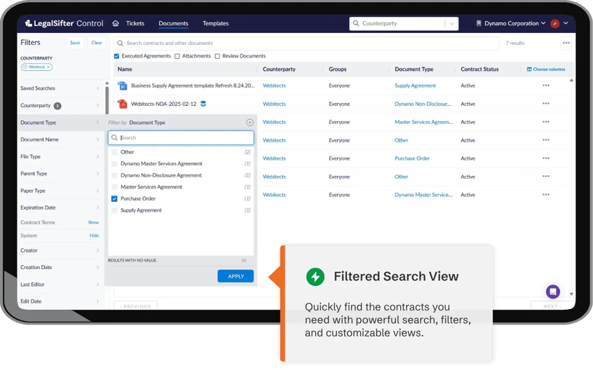 LegalSifter Control searchable contract repository