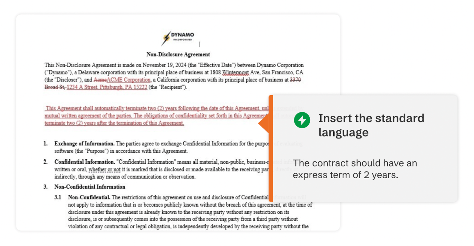 graphic shows example of LegalSifter ReviewPro contract review software