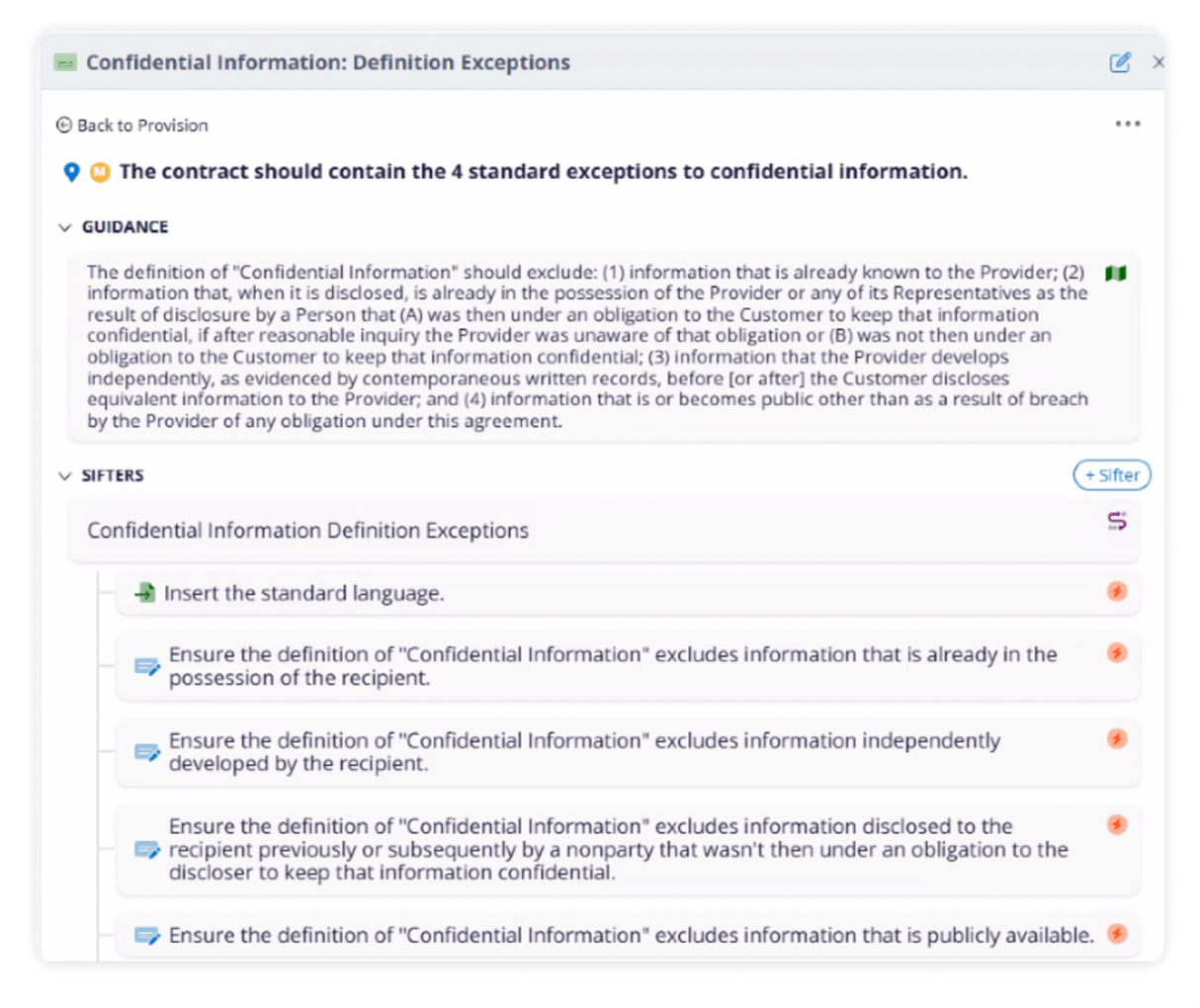 graphic shows example of “sifters” in LegalSifter ReviewPro contract review software